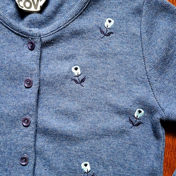 2/$25 Pretty 3/4 length sleeve sweater with embroidered flowers. Blue size S - Picture 2 of 6